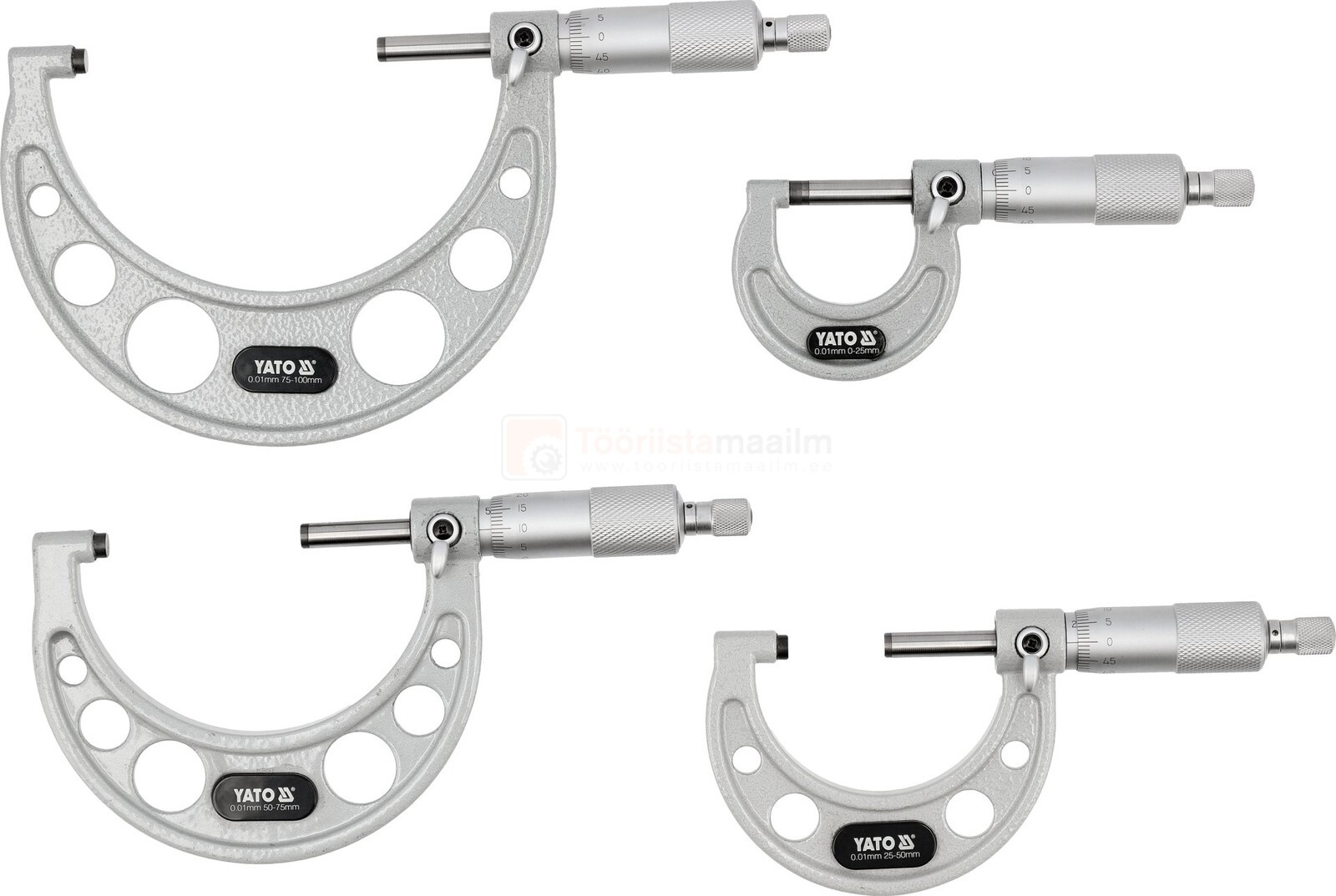 Pildil on YATO mikromeetrite komplekt, mis koosneb neljast erineva suurusega mikromeetrist.